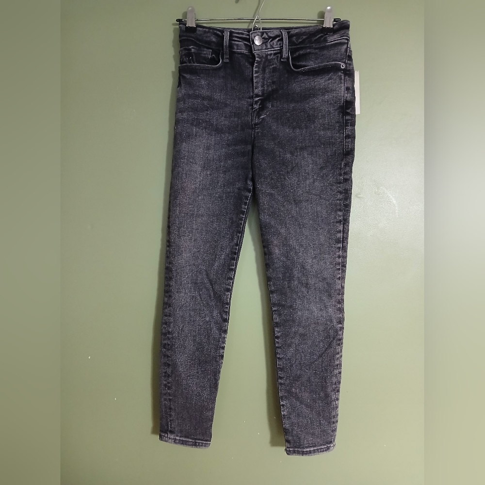 Frame Le One Skinny Crop Jeans In Hughes Black gray Mid Rise Whiskered Size 1